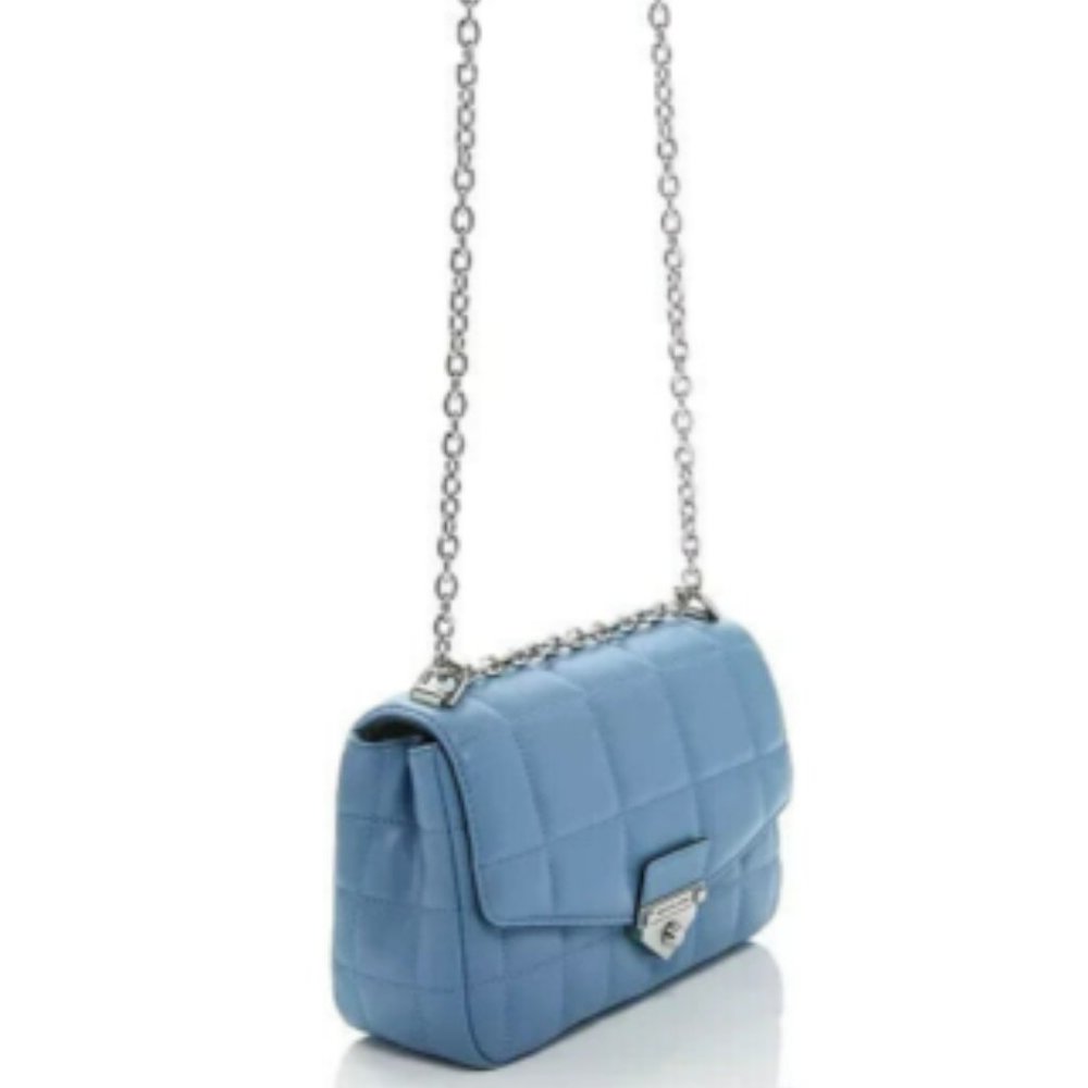 MICHAEL KORS SOHO LARGE BLUE CHAMBRAY QUILT LAMB LEATHER CROSSBODY BAG NWT